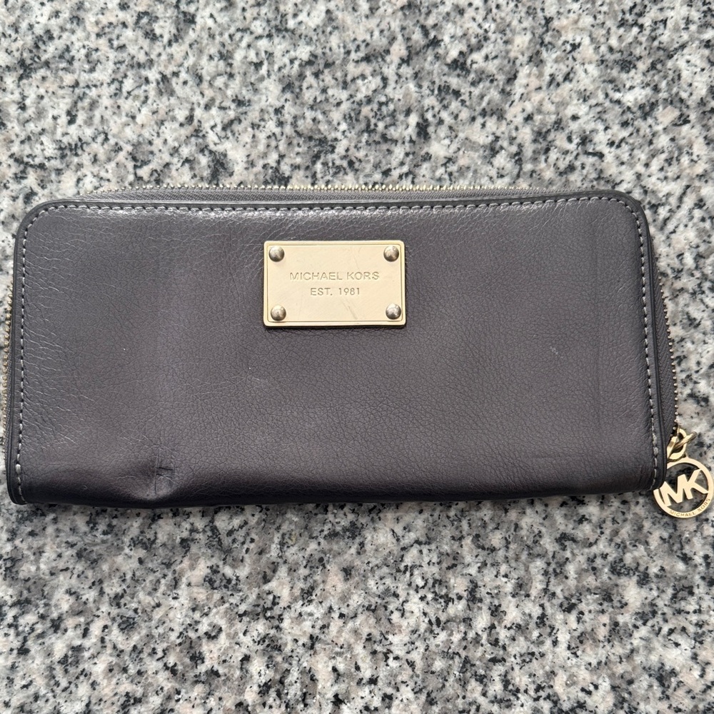 Michael Kors Charcoal Wallet with Gold Accents